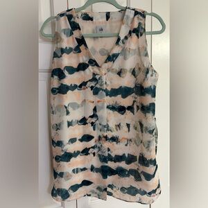 CAbi Women's Abstract Sleeveless Blouse - Teal and Cream